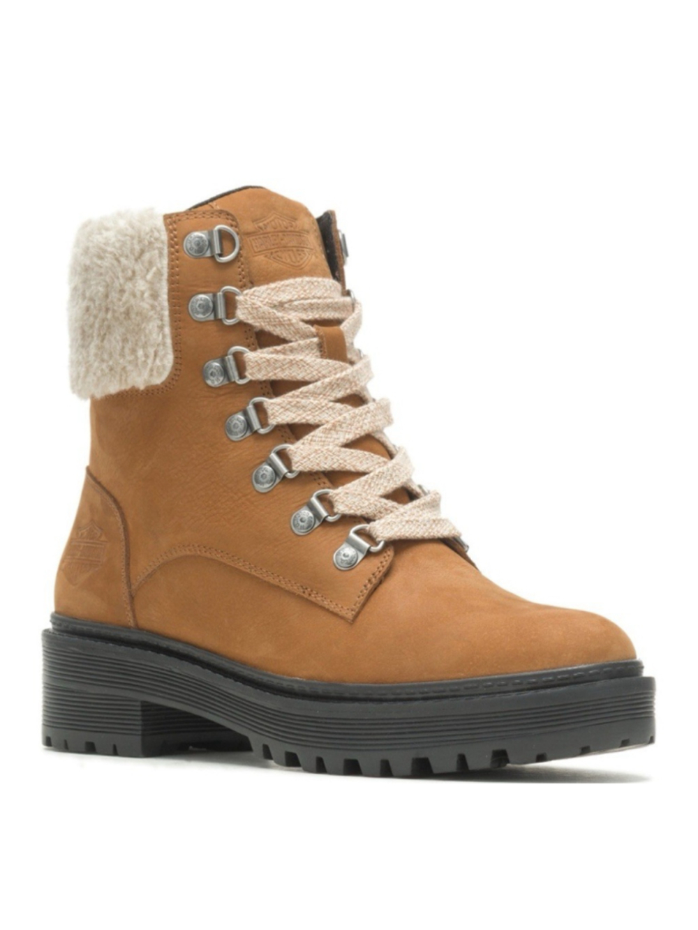 Harley-Davidson Women's Anderdon Tan Leather Combat Boots 7M Faux Fur NEW!